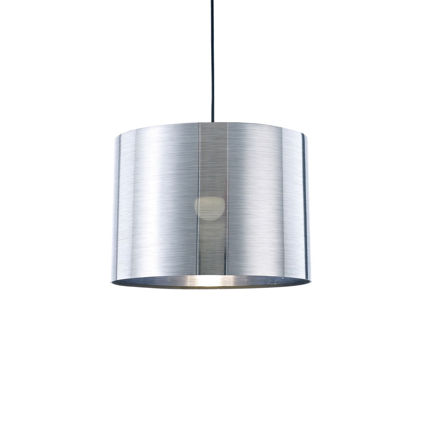 Deco Dako Black Pendant 1 Light E27 with 350 x 250mm Metallic Chrome Finish Cylinder Shade, c/w Ceiling Bracket
