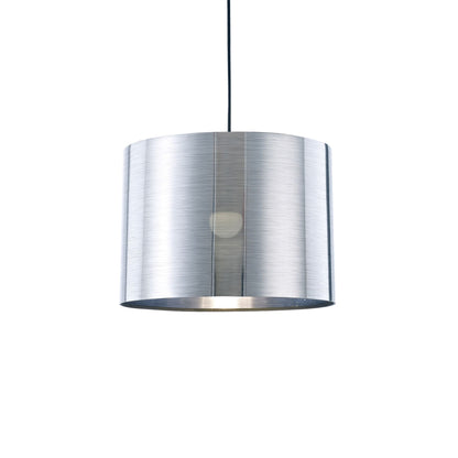 Deco Dako Black Pendant 1 Light E27 with 350 x 250mm Metallic Chrome Finish Cylinder Shade, c/w Ceiling Bracket