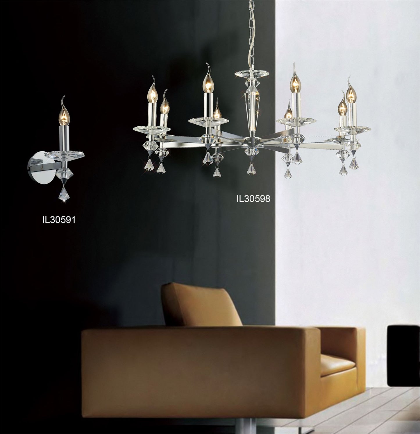 Diyas Renzo Wall Light Switched 1 Light E14 Polished Chrome/Crystal