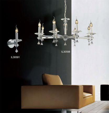Diyas Renzo Wall Light Switched 1 Light E14 Polished Chrome/Crystal