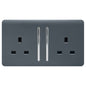 Trendi 2 Gang Raised Artistic Modern Glossy Screwless 13 Amp Single Pole with Chrome Switched UK Standard Electrical Double Wall Plug Socket in Warm Grey - ART-SKT213LWG