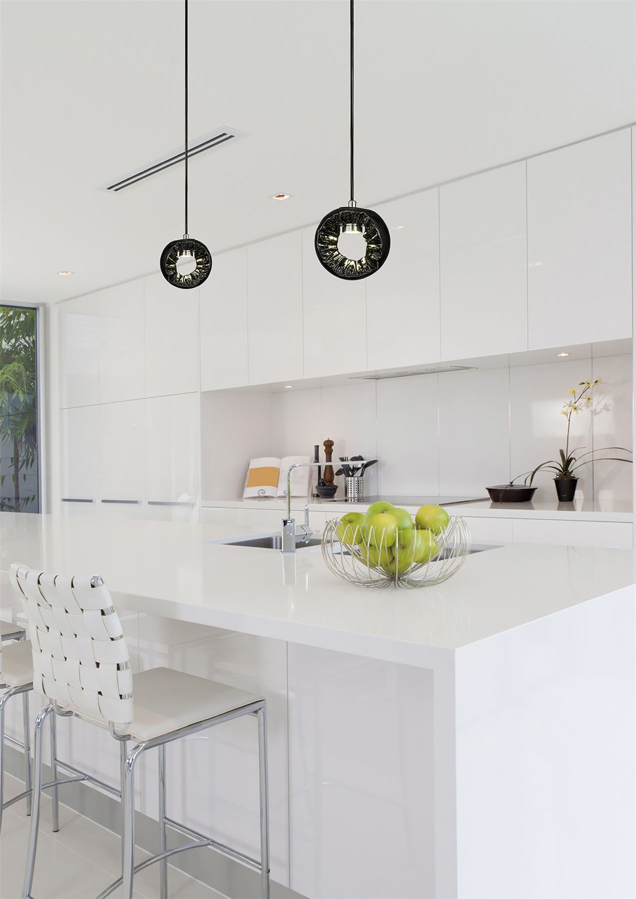 Diyas Salvio 15cm Ceramic Round Sculpture  1 x 3W LED 4200K Chrome/Black, 3yrs Warranty Ceiling Pendant Light Fitting