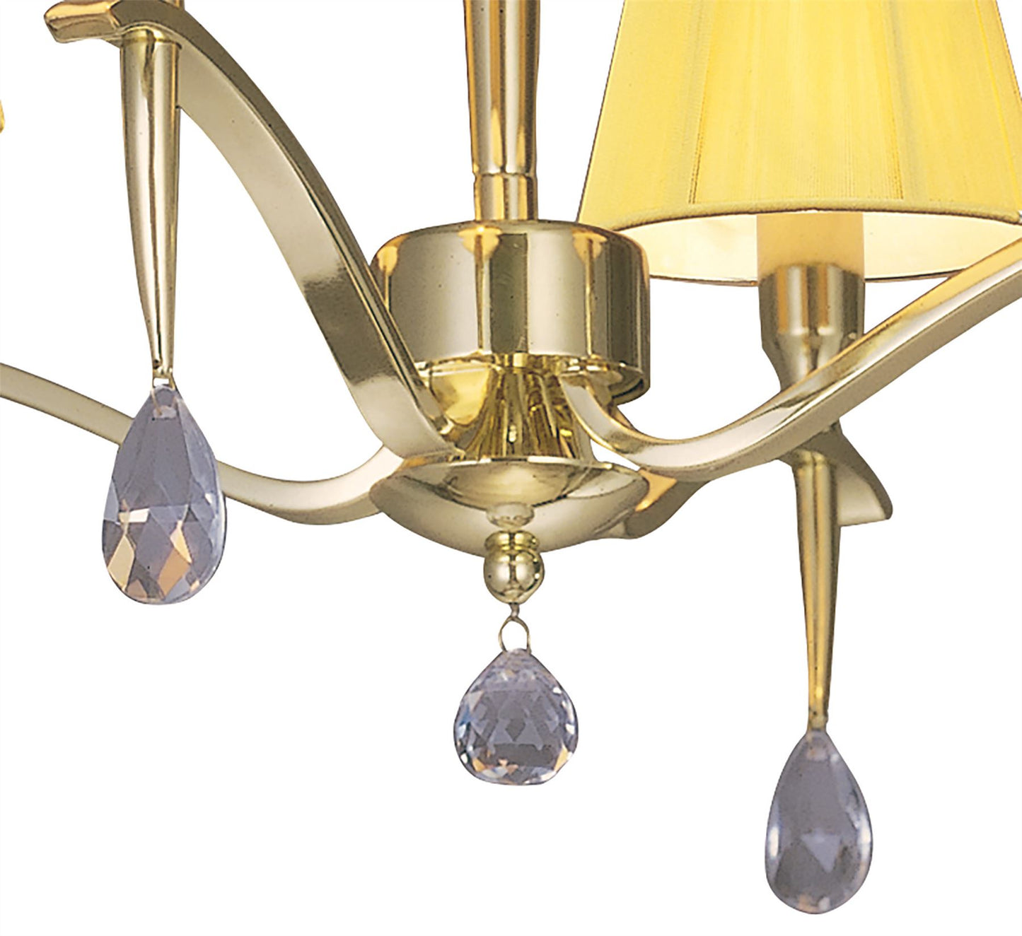 Mantra Siena 55cm Semi Flush Round 4 Light E14, Polished Brass with Amber Cream Shades and Clear Crystal