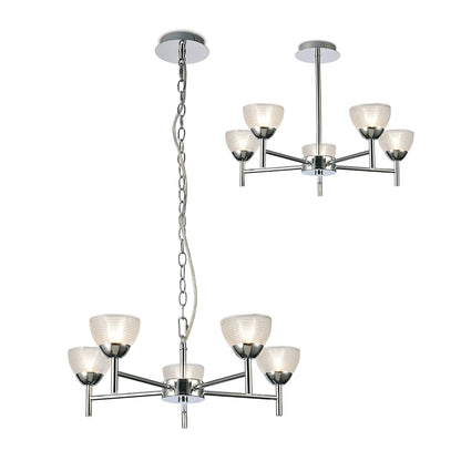 Deco Avalon Ceiling 5 Light G9 Pendant/Semi Ceiling Light, Polished Chrome with Clear Prismatic Glass