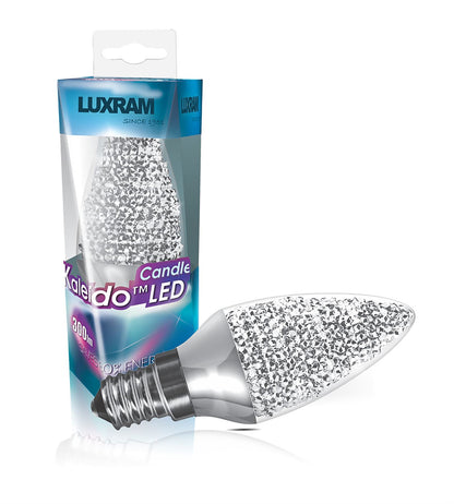 Luxram Kaleido LED Candle E14 Dimmable 3.5W Warm White 3000K, 250lm, Chrome Finish, 3yrs Warranty Crystal