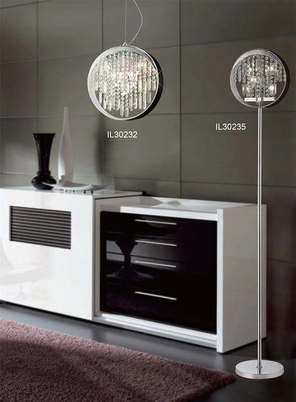 Diyas Geo Floor Lamp with Black Shade 9 Light G4 Polished Chrome/Crystal, NOT LED/CFL Compatible