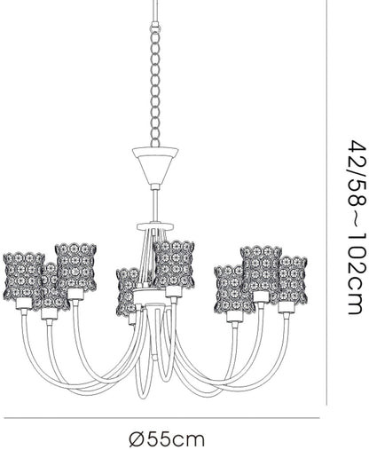 Diyas Nelson  8 Light G9 Antique Brass/Crystal Ceiling Pendant Light Fitting