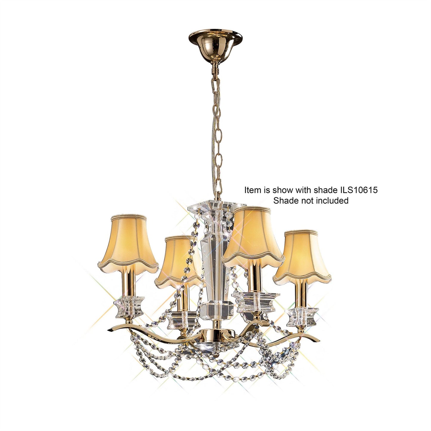Diyas Nydia 55cm  4 Light E14 French Gold/Crystal Ceiling Pendant Light Fitting