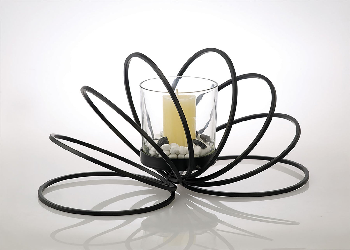 Diyas Home (DH) Oreo Candle Holder 8 Ring Medium Black/Clear Glass Art