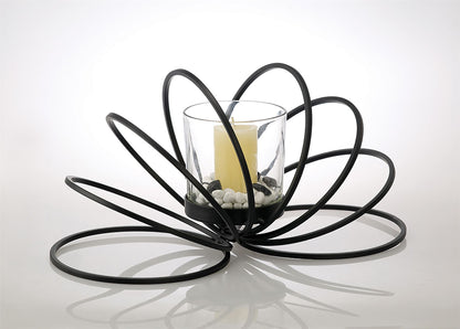 Diyas Home (DH) Oreo Candle Holder 8 Ring Medium Black/Clear Glass Art