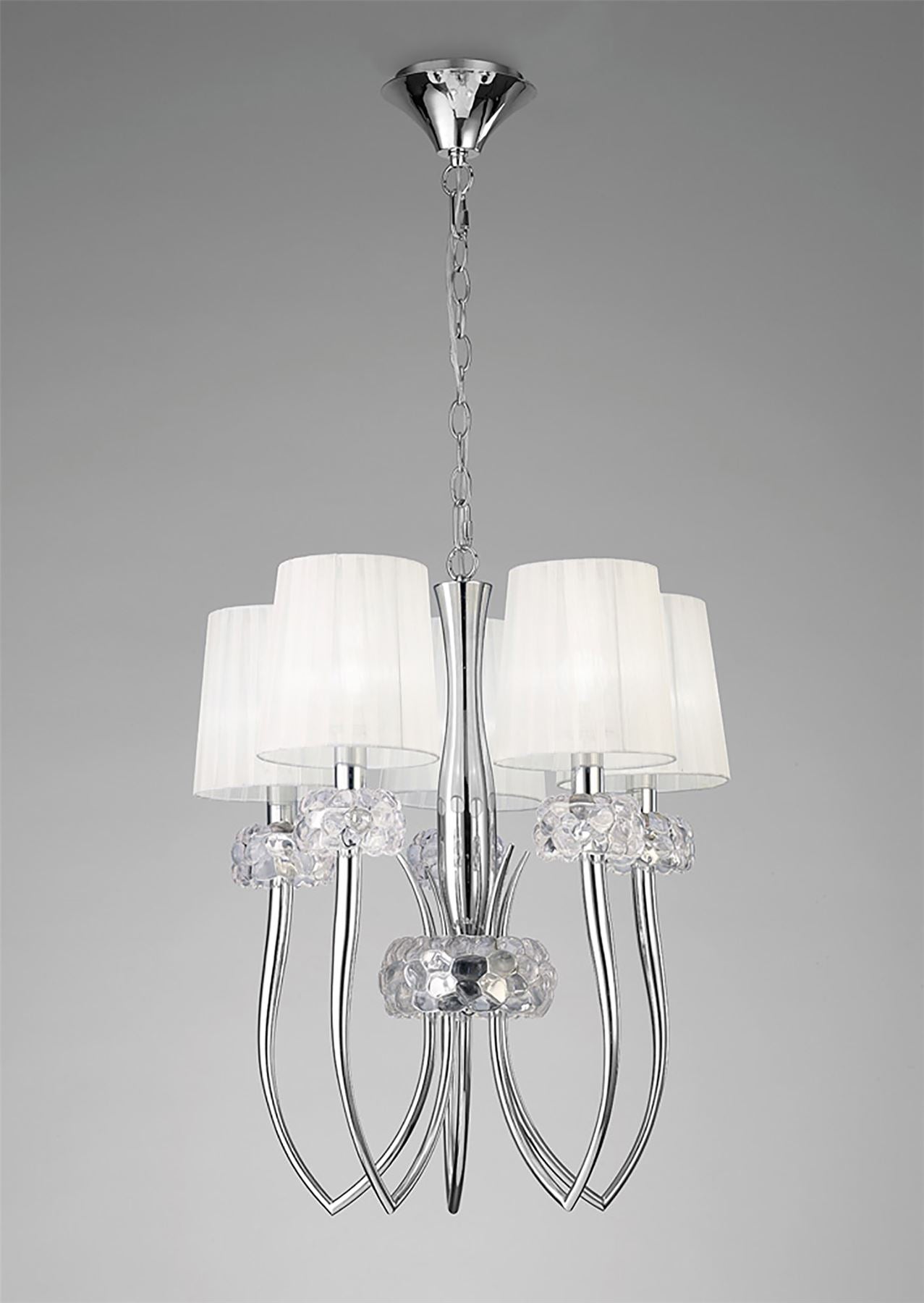 Mantra Loewe Slim Pendant 5 Light E14, Polished Chrome with White Shades