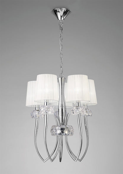 Mantra Loewe Slim Pendant 5 Light E14, Polished Chrome with White Shades