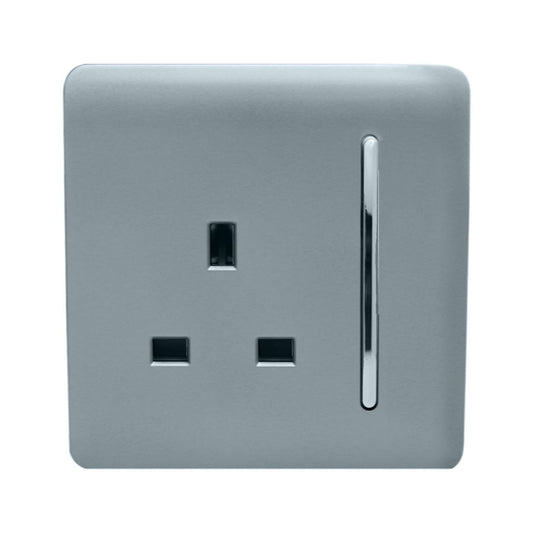 Trendi 1 Gang Artistic Modern Glossy 13 Amp Switched Tactile Plug Socket Cool Grey