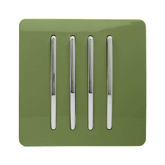 Trendi 4 Gang 2 Way Artistic Modern Glossy 10 Amp Rocker Tactile Light Switch Moss Green
