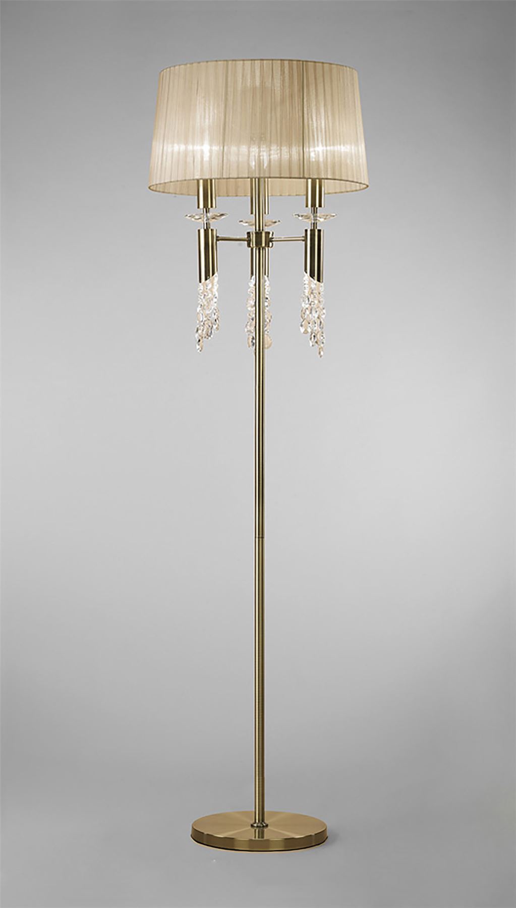 Mantra M3889 Tiffany Floor Lamp 3+3 Light E27+G9, Antique Brass with Soft Bronze Shade & Clear Crystal