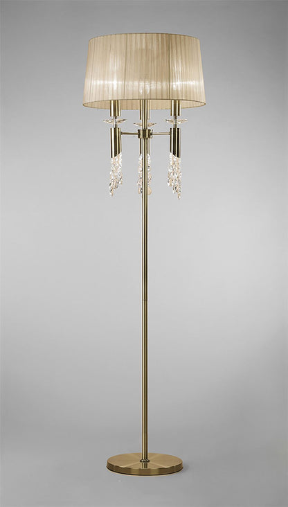 Mantra M3889 Tiffany Floor Lamp 3+3 Light E27+G9, Antique Brass with Soft Bronze Shade & Clear Crystal