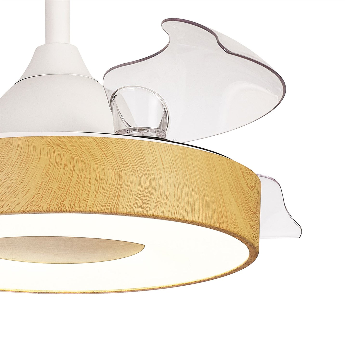 Coin Mini 45W LED Dimmable Ceiling Light With Built-In 25W DC Reversible Fan, Remote & APP Control, Wood, 2500lm, 5yrs Warranty