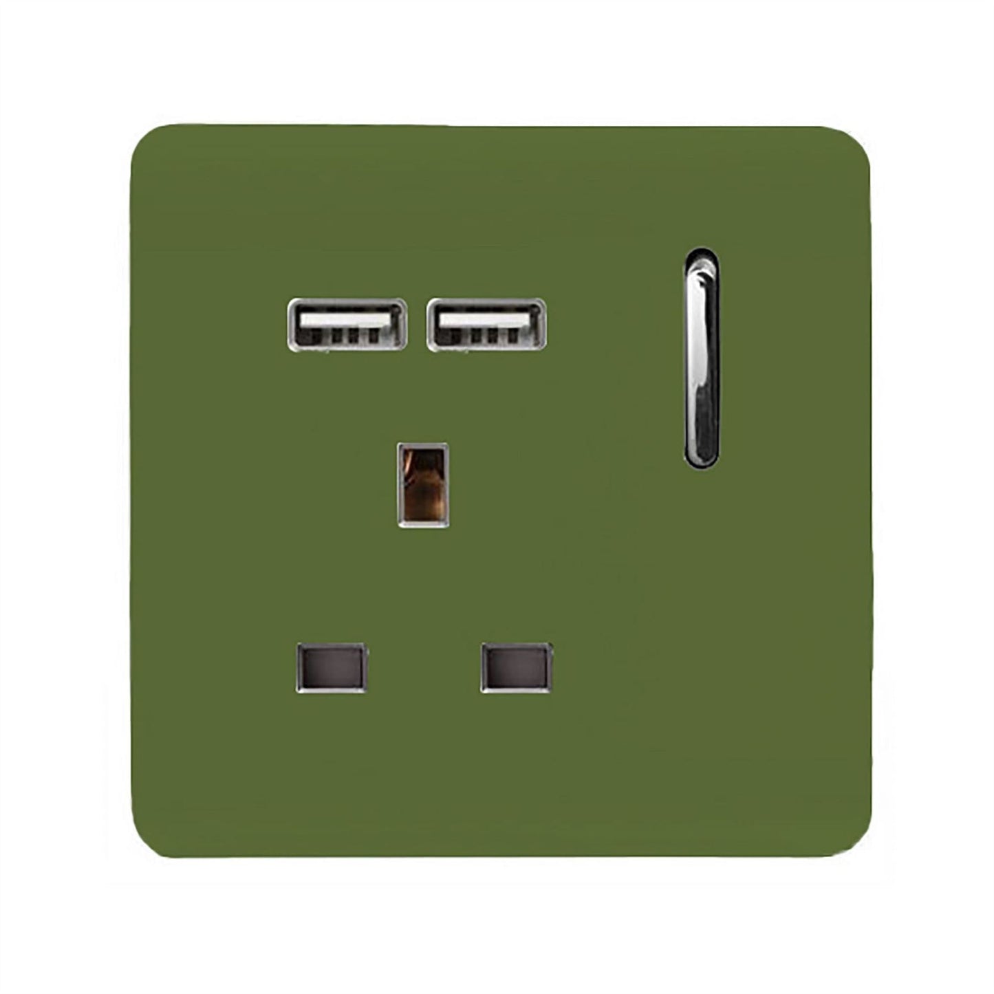 Trendi 1 Gang Artistic Modern Glossy 13 Amp 2x2.1mA USB Switched Tactile Moss Green