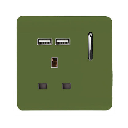 Trendi 1 Gang Artistic Modern Glossy 13 Amp 2x2.1mA USB Switched Tactile Moss Green