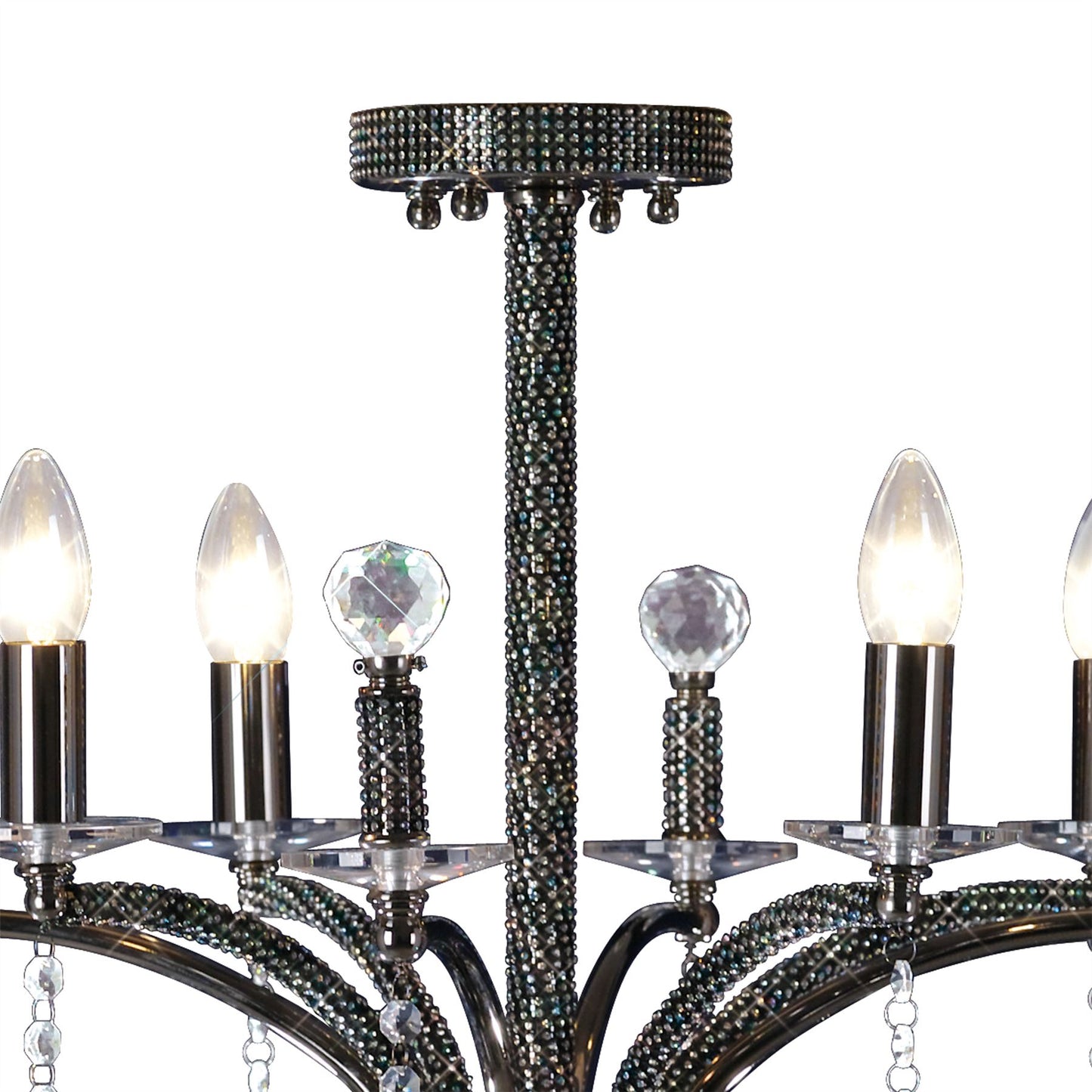 Diyas Fiore 53cm  4 Light E14 Black Chrome/Crystal Ceiling Pendant Light Fitting