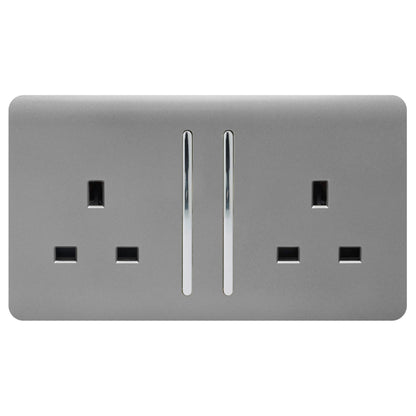 Trendi 2 Gang Artistic Modern Glossy 13 Amp Switched Tactile Plug Socket Light Grey (5 Pack)
