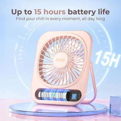 OOZZ Ultra-Slim Portable Desk Fan, Compact Personal Cooling Fan, Stepless Speed Control, USB-C Rechargeable Battery, Quiet Operation for Home & Office, OZ-4122 (Pink)