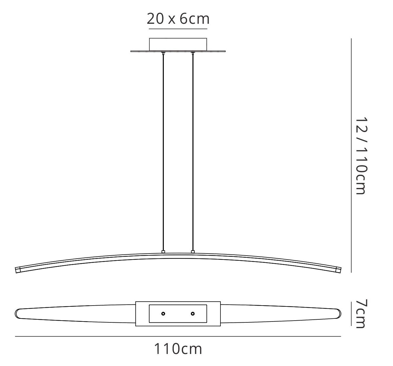 Mantra M4080 Hemisferic Linear Pendant 28W LED 110cm Bar 3000K, 1800lm, Satin Aluminium/Frosted Acrylic, 3yrs Warranty