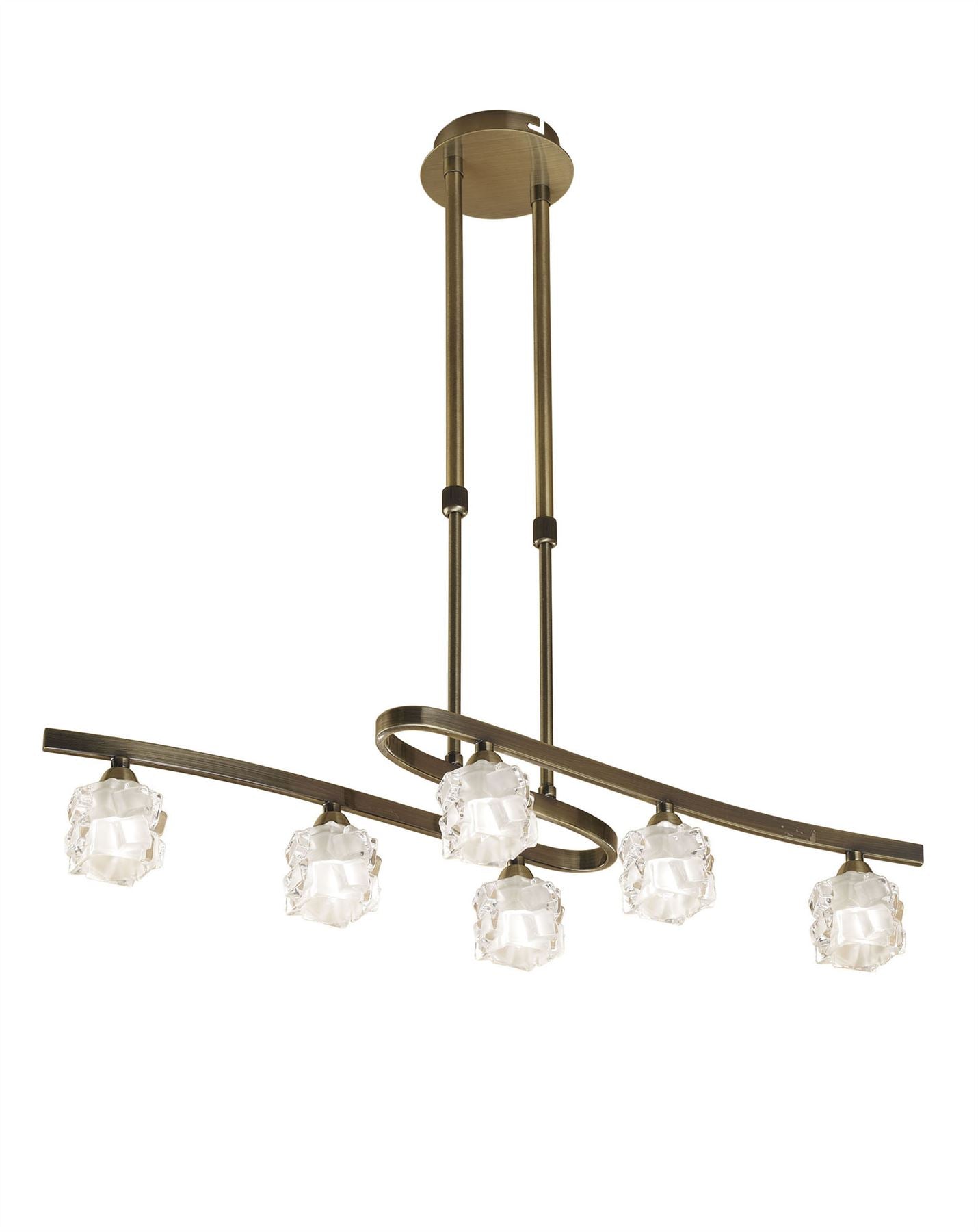 Mantra M1861 Ice Rectangular Telescopic Semi Flush Convertible 6 Light G9 ECO, Antique Brass