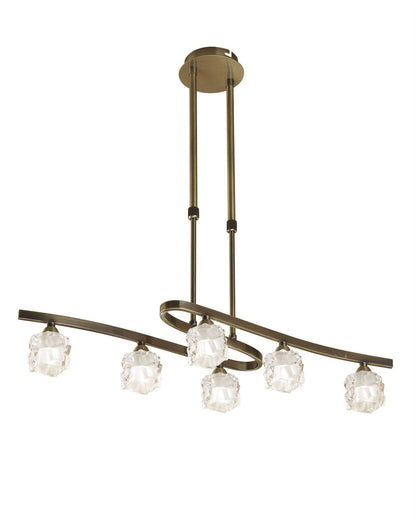 Mantra M1861 Ice Rectangular Telescopic Semi Flush Convertible 6 Light G9 ECO, Antique Brass