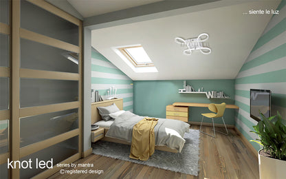 Mantra M4990 Knot Square Ceiling 40W LED 4 Looped Arms 3000K, 3100lm, Silver/Frosted Acrylic/Polished Chrome, 3yrs Warranty - M4990 Ceiling