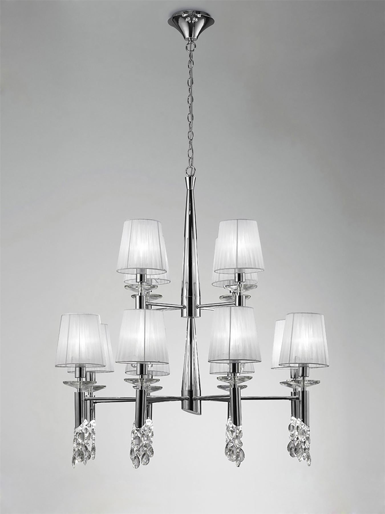 Mantra M3850 Tiffany Pendant 2 Tier 12+12 Light E14+G9, Polished Chrome with White Shades & Clear Crystal