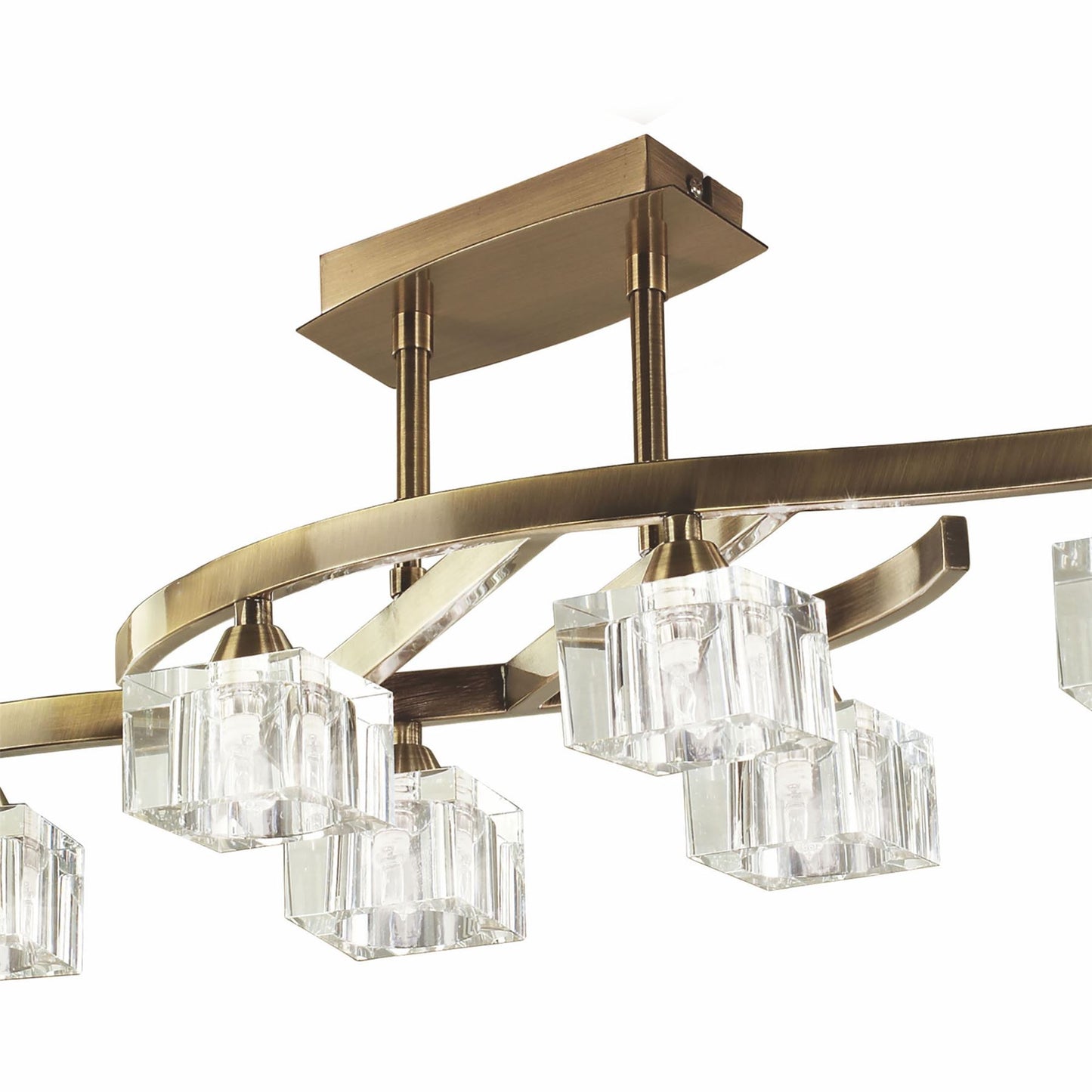 Mantra Cuadrax Rectangular Telescopic Semi Flush 6 Light G9, Antique Brass