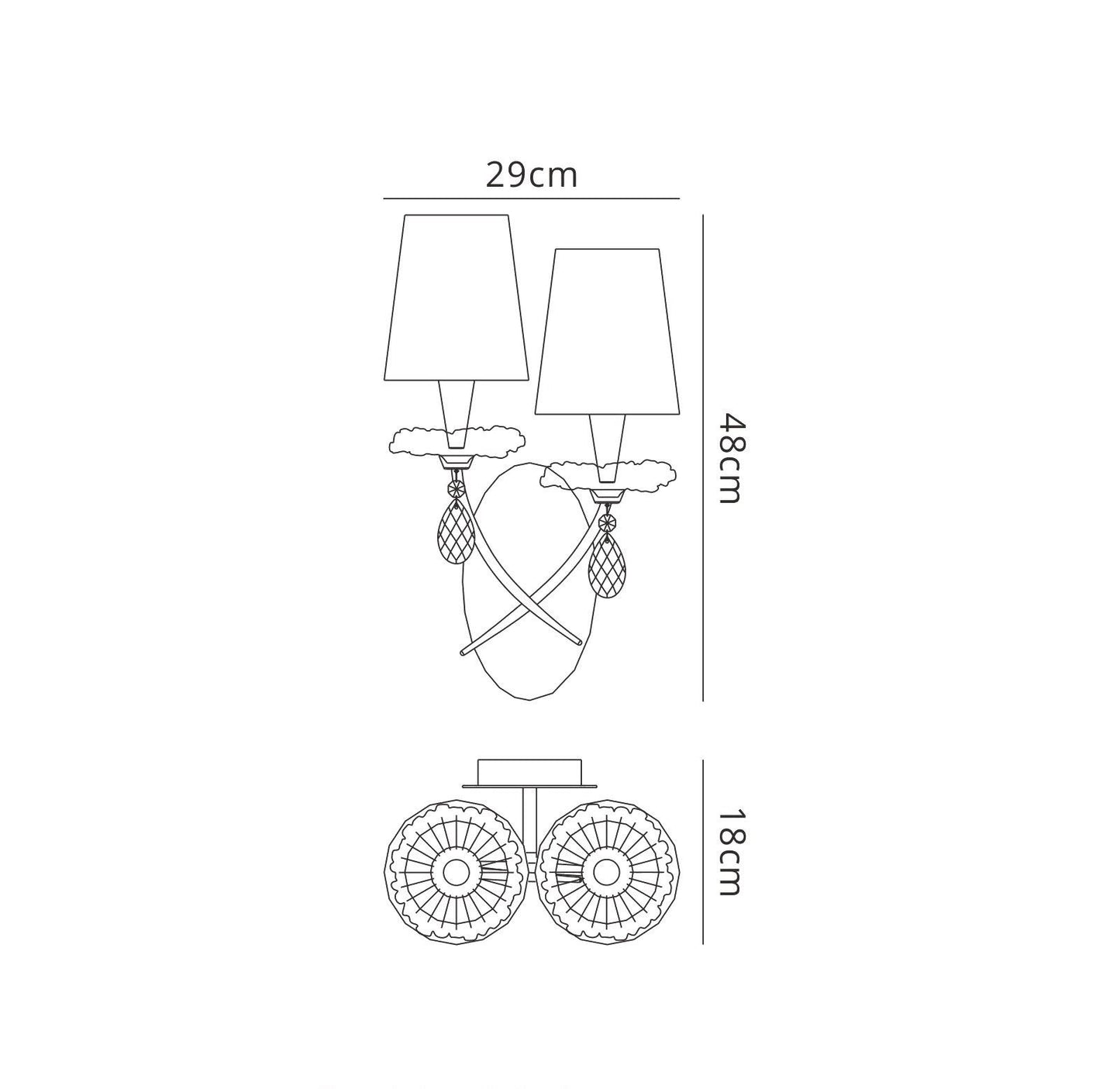 Mantra M6304 Sophie Wall Light, 2 x E14 (Max 20W), Silver Painting, White Shades