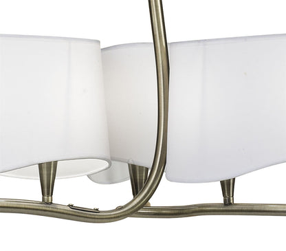 Mantra Ninette 80cm Pendant 3 Arm 6 Light E14, Antique Brass with Ivory White Shades