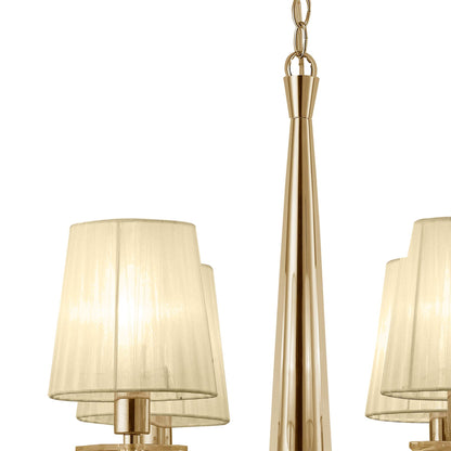 Mantra Tiffany 55cm Pendant 4+4 Light E14+G9, French Gold with Cream Shades & Clear Crystal