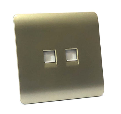 Trendi Artistic Modern Glossy Tactile 2 Gang Telephone Socket Gold ART-2TLPGO