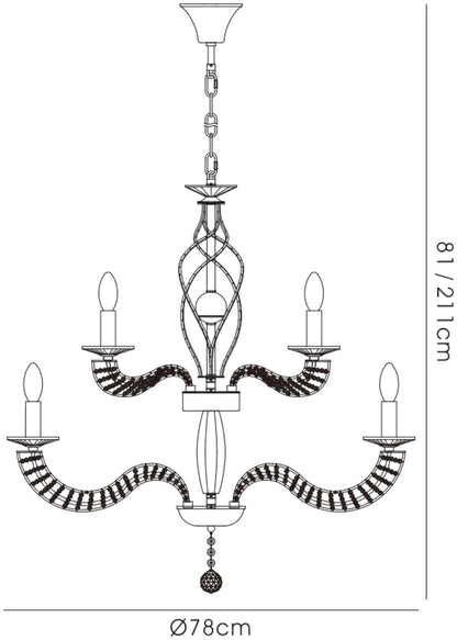 Diyas Santo 78cm  2 Tier 12 Light E14 Polished Chrome/Crystal Ceiling Pendant Light Fitting