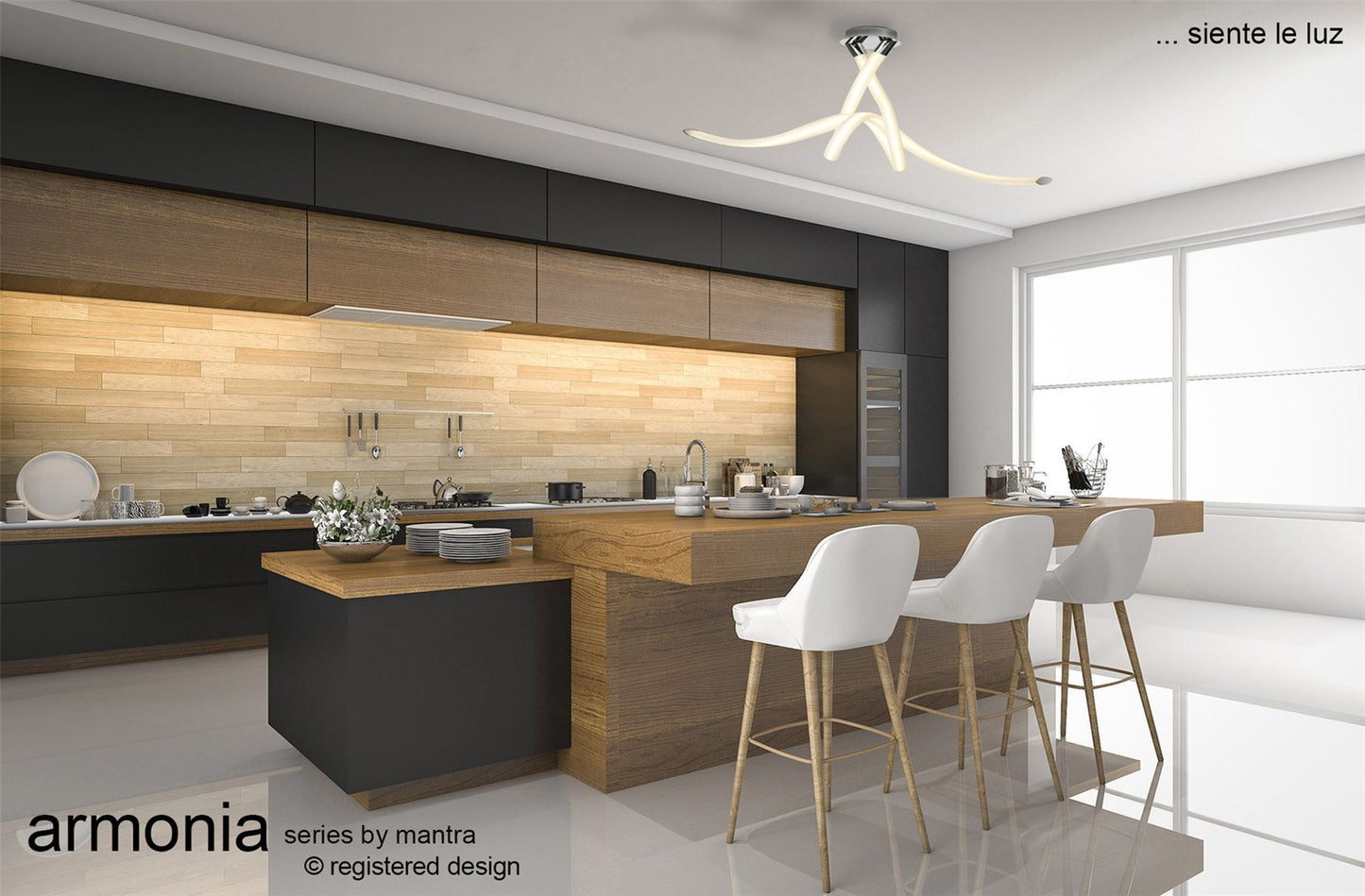Mantra Armonia Semi Flush Bow, 50W LED, 3000K, 3750lm, Polished Chrome, Frosted Acrylic, 3yrs Warranty Ceiling