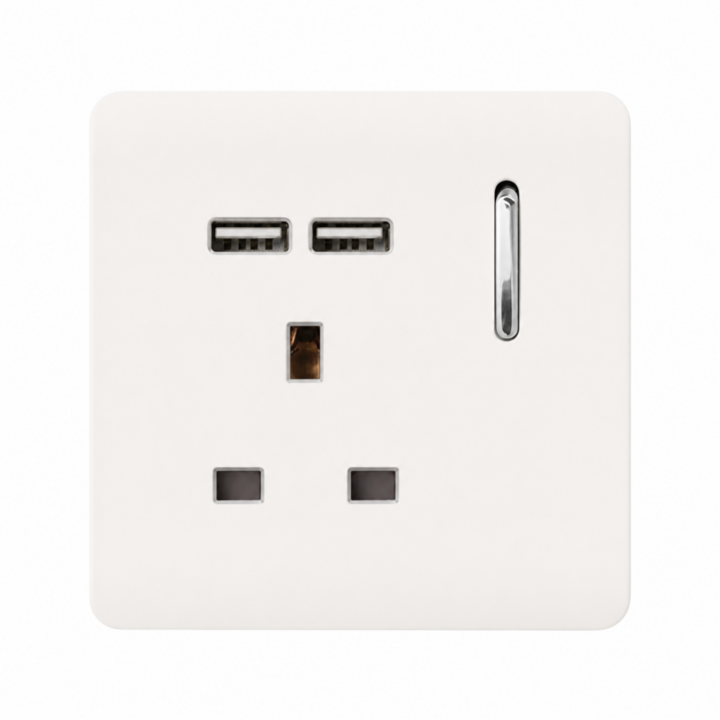 Trendi 1 Gang 13 Amp 2x2.1mA USB Switched Plug Socket in Matt White - ART-SKT13USBMWH