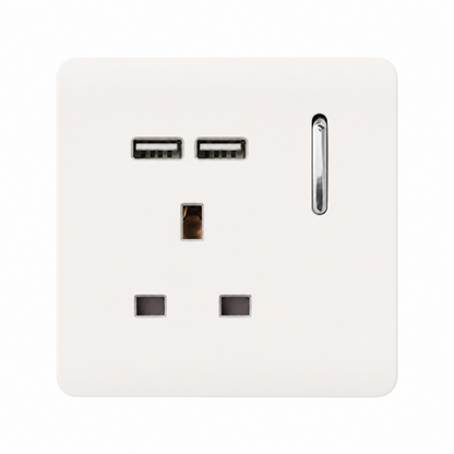 Trendi 1 Gang 13 Amp 2x2.1mA USB Switched Plug Socket in Matt White - ART-SKT13USBMWH