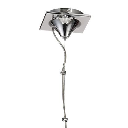 Mantra Louise Pendant 6 Light E27 with White Shades Polished Chrome/Clear Crystal