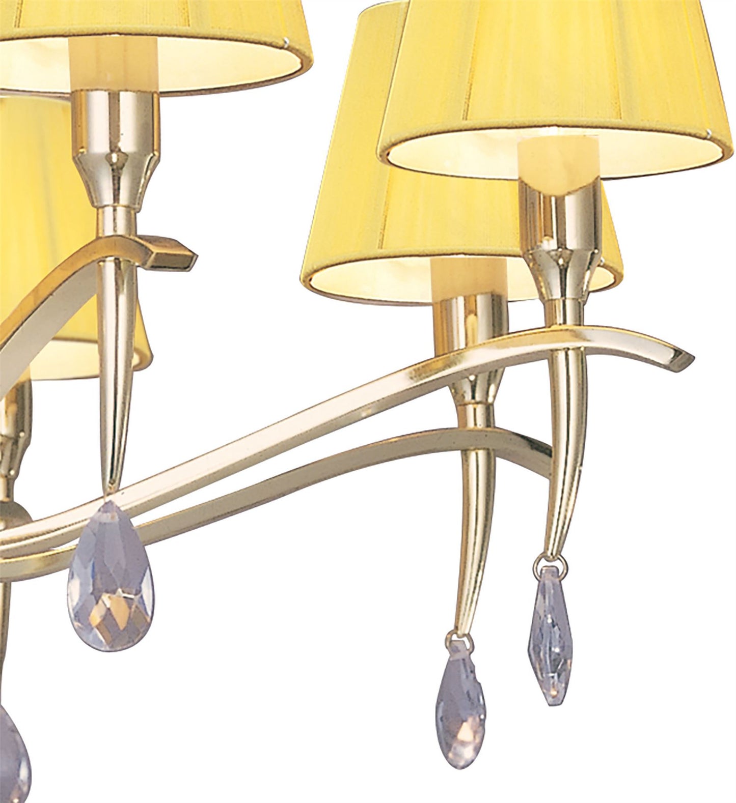 Mantra Siena 75cm Pendant Round 8 Light E14, Polished Brass with Amber Cream Shades and Clear Crystal