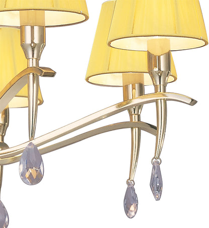 Mantra Siena 75cm Pendant Round 8 Light E14, Polished Brass with Amber Cream Shades and Clear Crystal