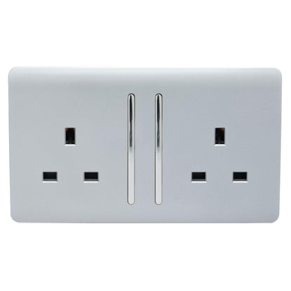 Trendi 2 Gang Artistic Modern Glossy 13 Amp Switched Tactile Plug Socket Silver (3 Pack)