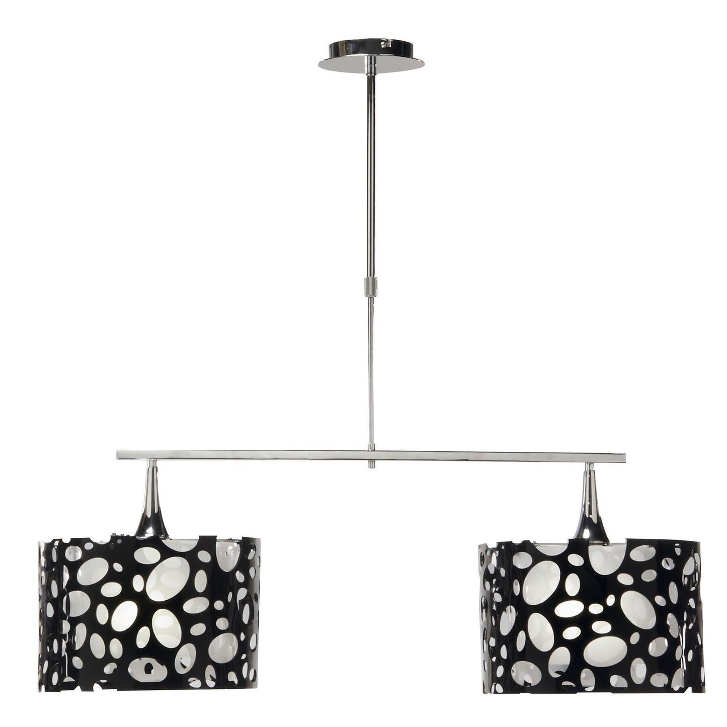 Mantra Lupin Linear Pendant 2 Light E27, Gloss Black, White Acrylic, Polished Chrome, CFL Lamps INCLUDED