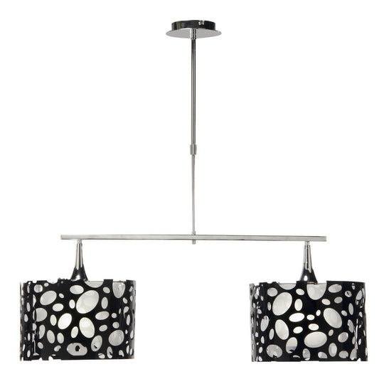 Mantra Lupin Linear Pendant 2 Light E27, Gloss Black, White Acrylic, Polished Chrome, CFL Lamps INCLUDED