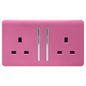 Trendi 2 Gang Raised Artistic Modern Glossy Screwless 13 Amp Single Pole with Chrome Switched UK Standard Electrical Double Wall Plug Socket in Candy Pink - ART-SKT213LPK