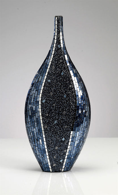Diyas Home (DH) Sapphire Mosaic Vase Tall Blue/Silver Mosaic