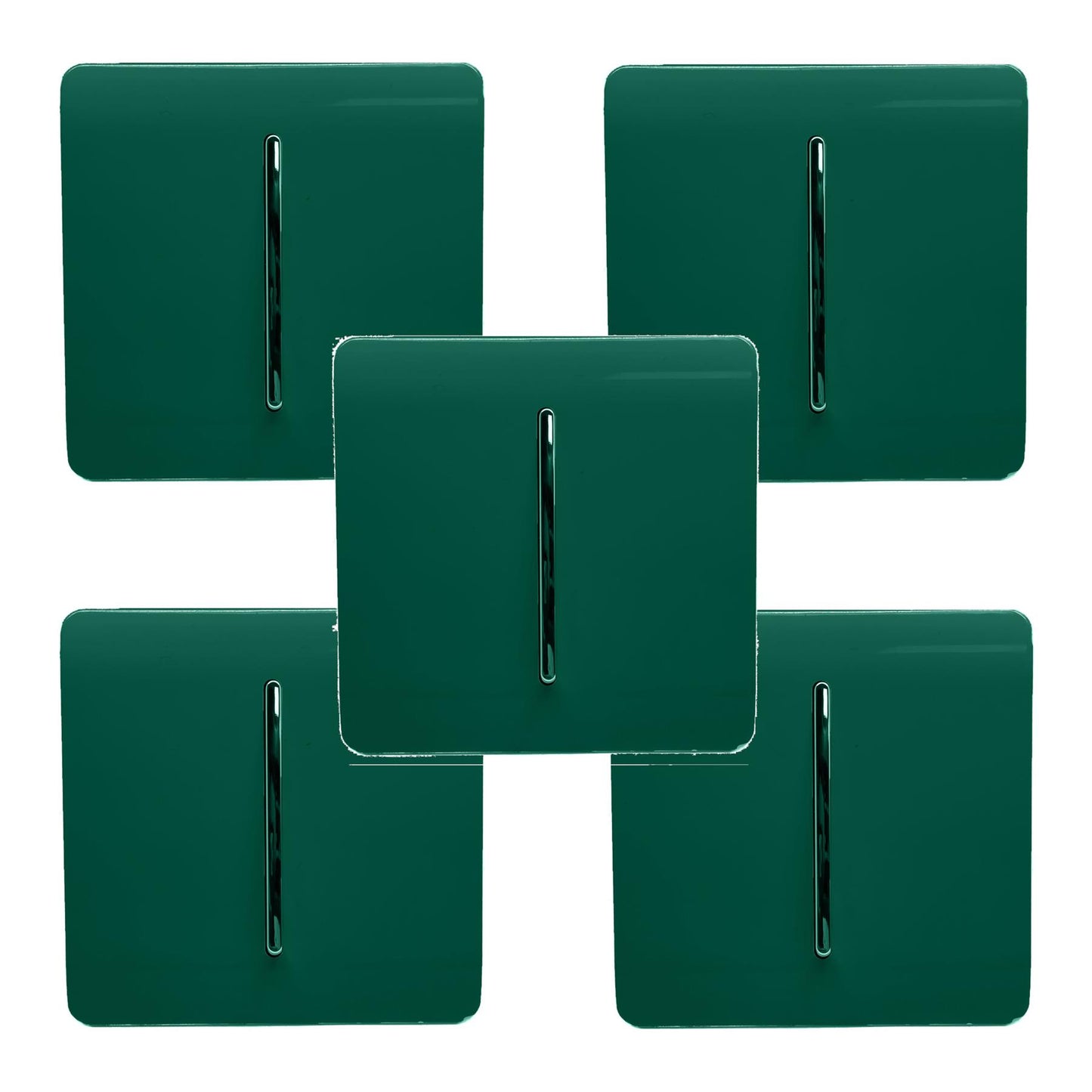 Trendi 1 Gang 2 Way 240V Screwless Artistic Modern Glossy 10 Amp Chrome Rocker Electrical Wall Light Switch in Dark Forest Green (5 pack)