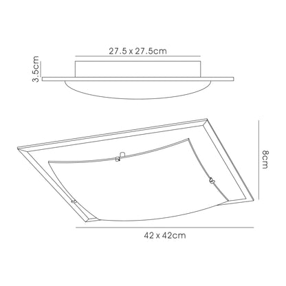 Deco Brooklyn Ceiling Light, 420mm Square, 3 Light E27 Frosted/Smoked Mirror